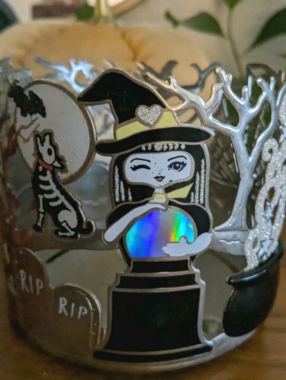 Bath & Body Works Halloween Witch Crystal Ball Sparkle Web 3 Wick Candle Holder